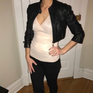 Bebe Cropped Faux Leather Jacket